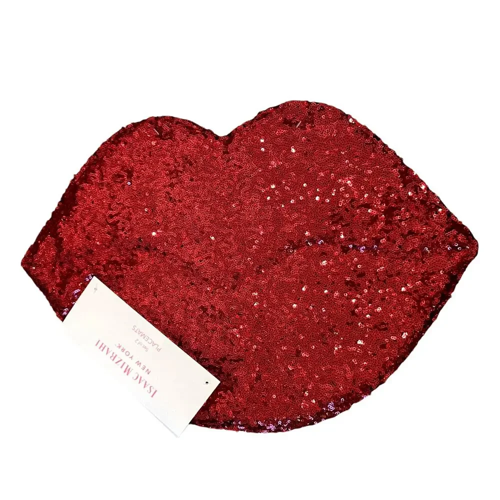 NEW Isaac Mizrahi Valentine’s Red Sequin LIPS Placemats Set Of 2